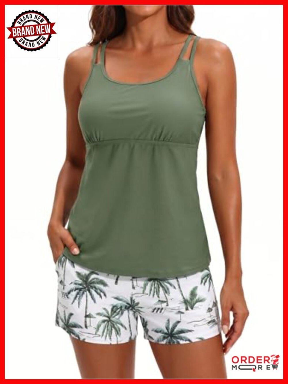 Tummy Control Tankini with Shorts and Pockets Two Piece Swimwear